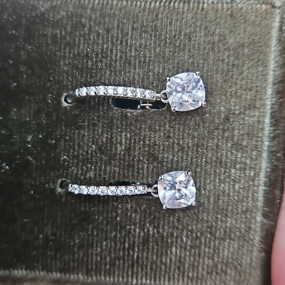 Diamonique dangle hoop earrings - Picture 2 of 3
